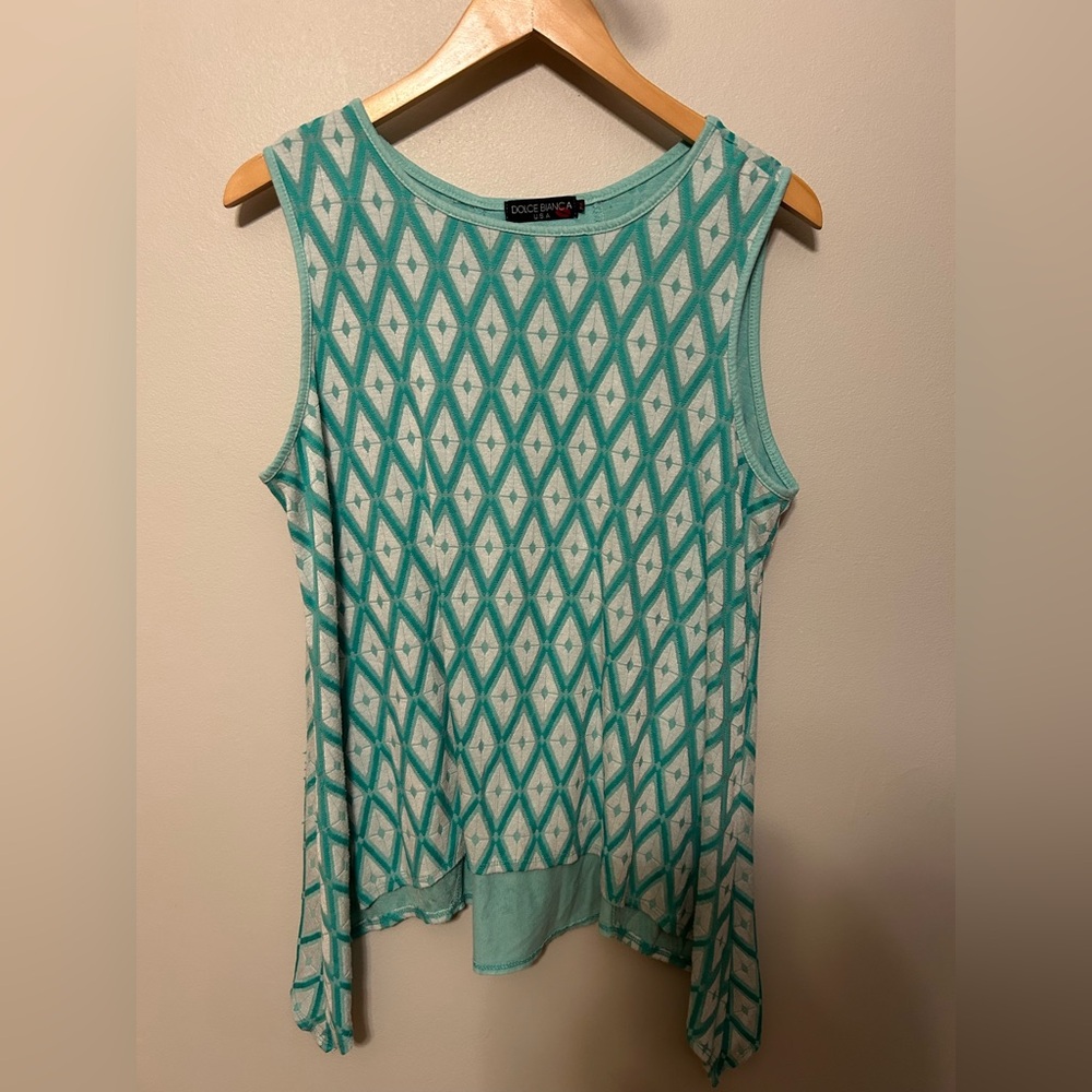 Teal Diamond Pattern Festival Top Eclectic Grandpa Geometric